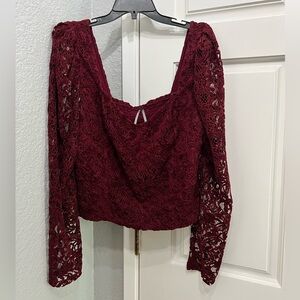 Anthropologie gorgeous burgundy lace crop top